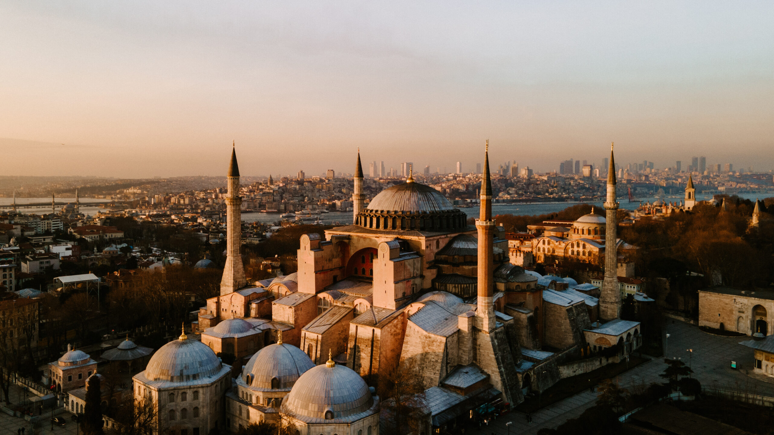 Aerial photography of hagia sophia in istanbul turkey